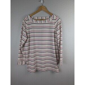 Talbots White Red Striped‎ Long Sleeve Bateau Shirt